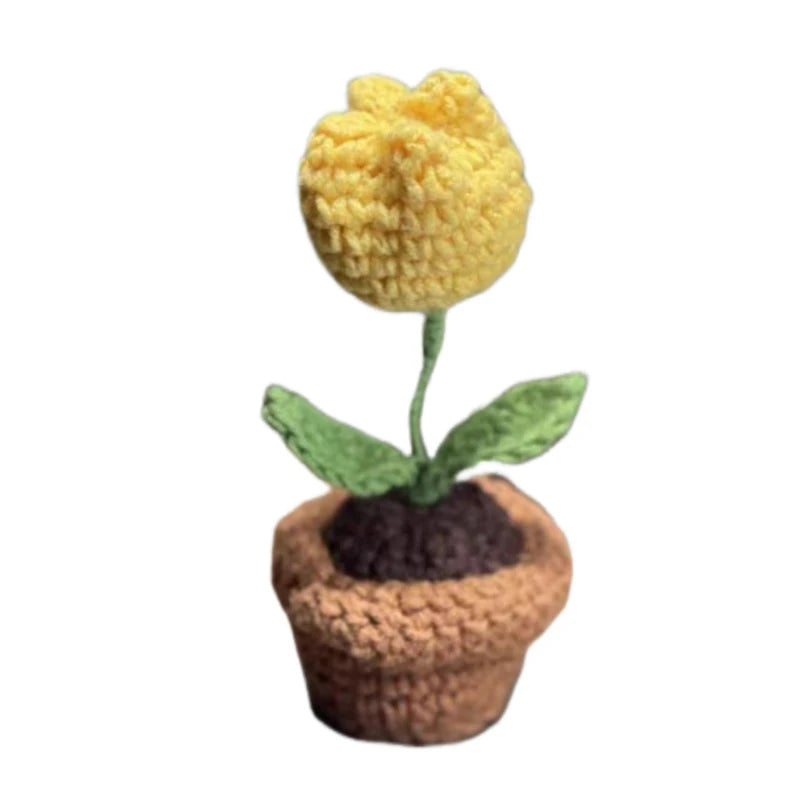 1/2/4Pcs DIY Handwoven Mini Potted Flower Rose Office Desktop Ornamental Potted Plants Woolen Thread Finished Product Home Decor